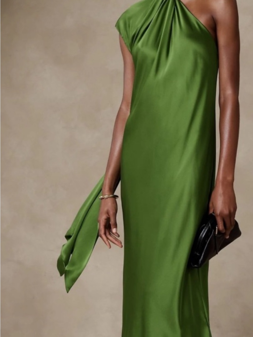 Banana Republic Green Kaia One-Shoulder Silk Midi Dress - Picture 2 of 6